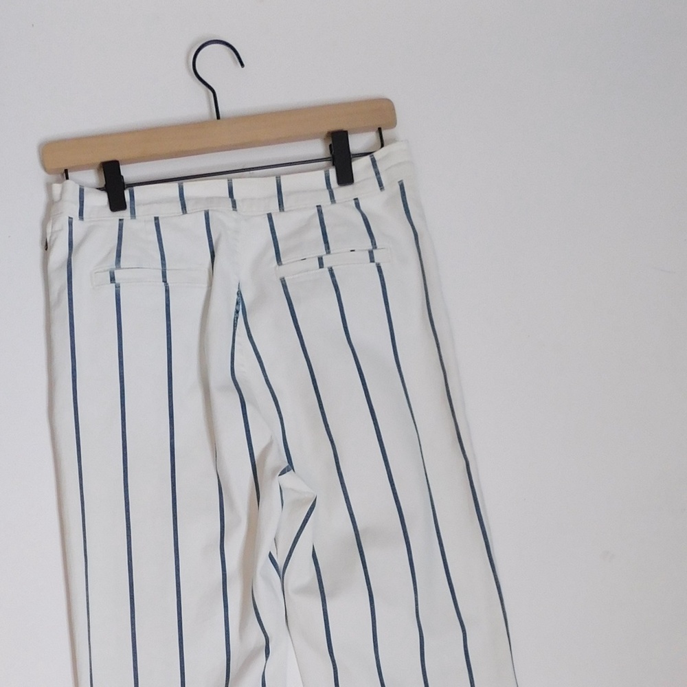 FRAME Denim Le High Waist Flare Side Zip Pants White & Blue Stripe ~ Large - Picture 10 of 16